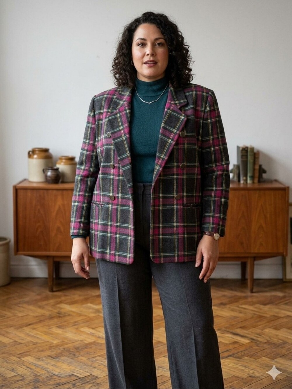 Vintage Plaid wool blend double breasted blazer